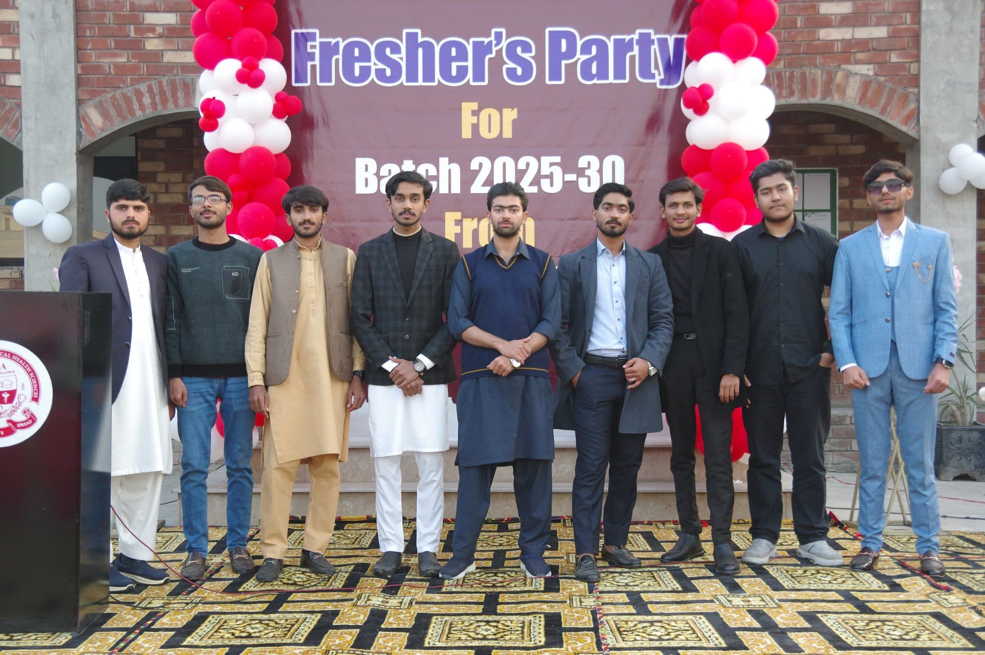 A group of students on stage at the Freshers' Party